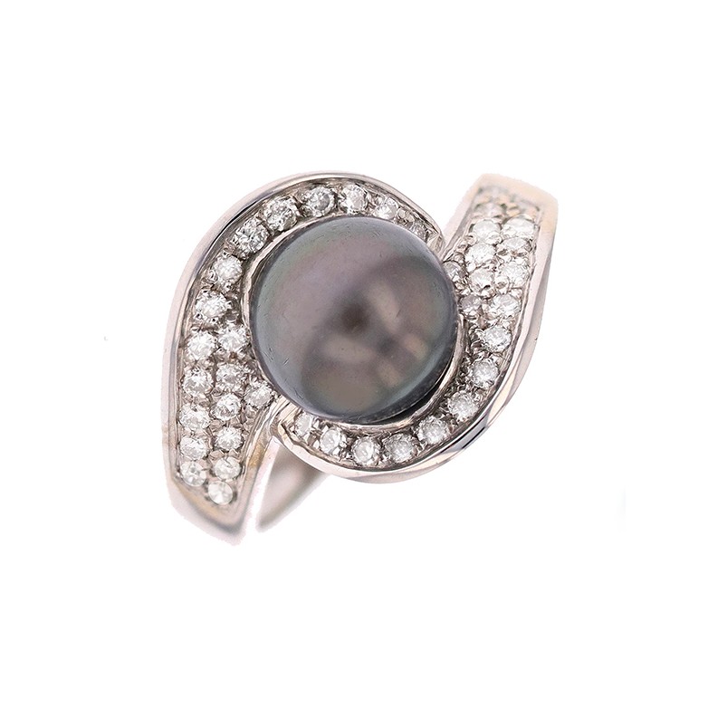 Bague diamants 0.27 carat et perle en or blanc