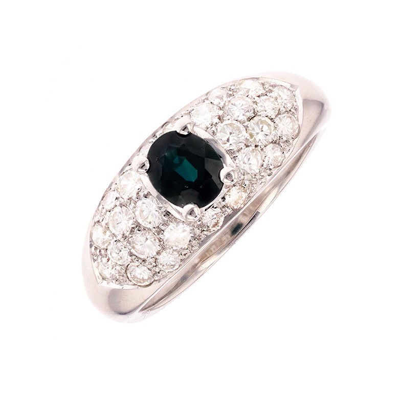 Bague saphir 0.78 carat et diamants 0.87 carat en or blanc