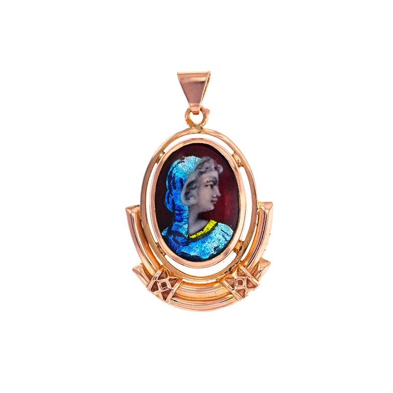 Pendentif émail de Limoges en or rose