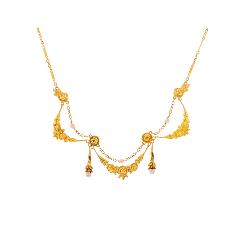 Collier Vintage perles de culture en or jaune.