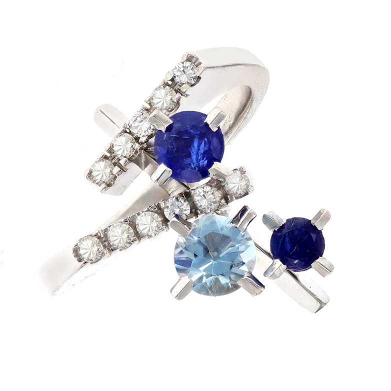 Bague pierres fines et diamants 0.22 carat en or blanc