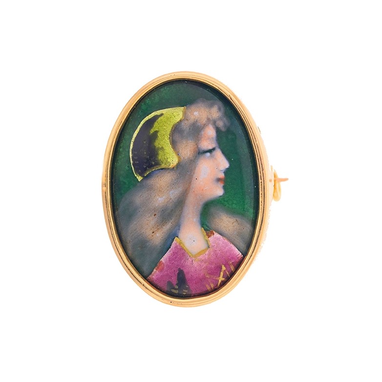 Broche émail de Limoges en or jaune