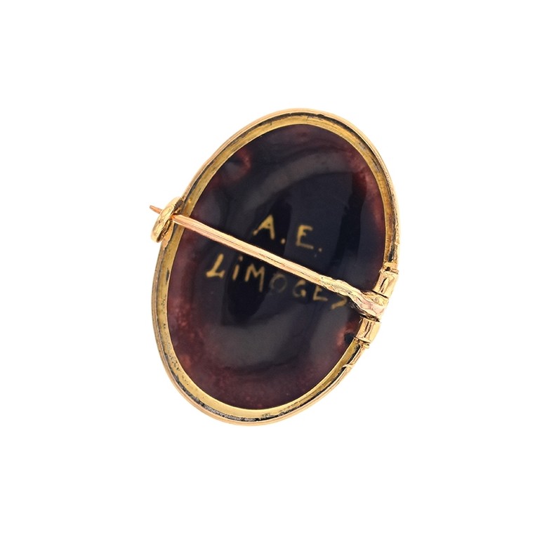 Broche émail de Limoges en or jaune