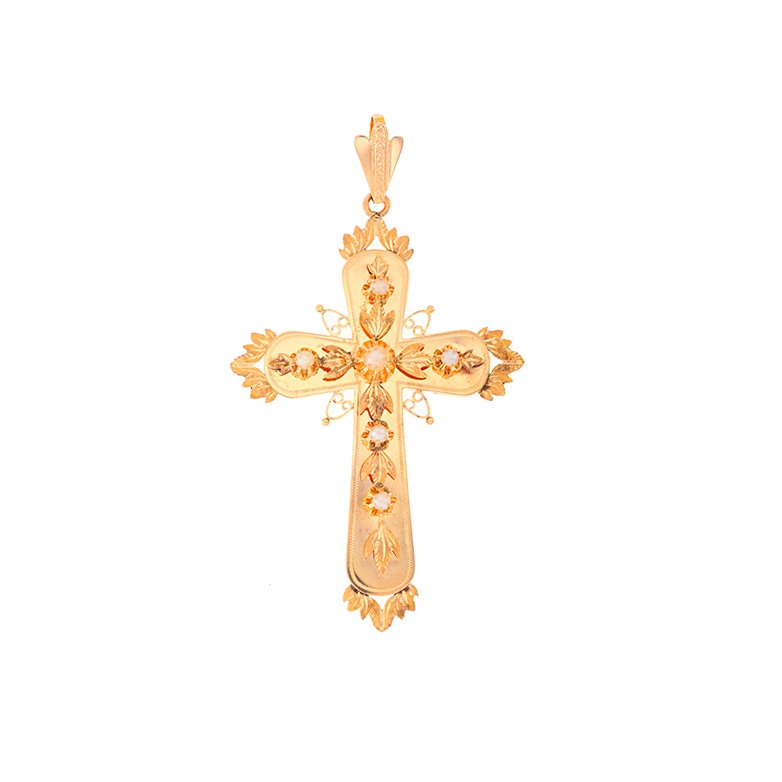 Croix en or jaune et perles 3.98 g