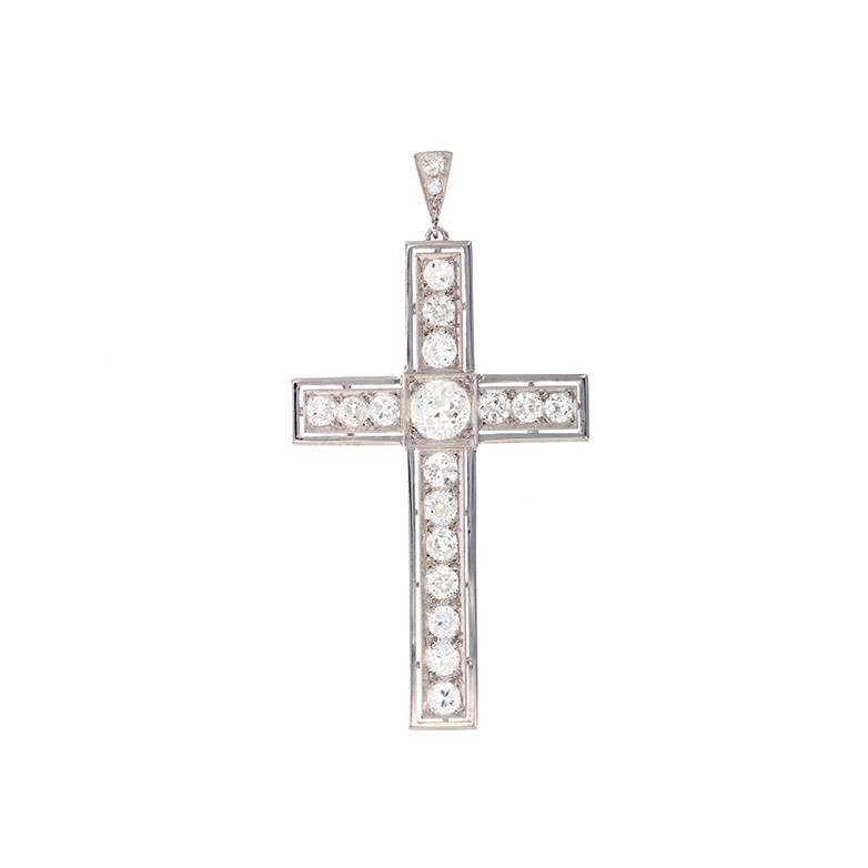 Croix ancienne diamants 3.93 carats en or blanc et platine