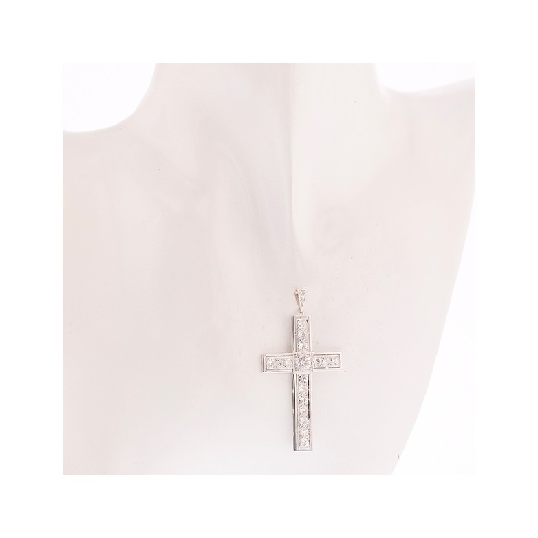 Croix ancienne diamants 3.93 carats en or blanc et platine