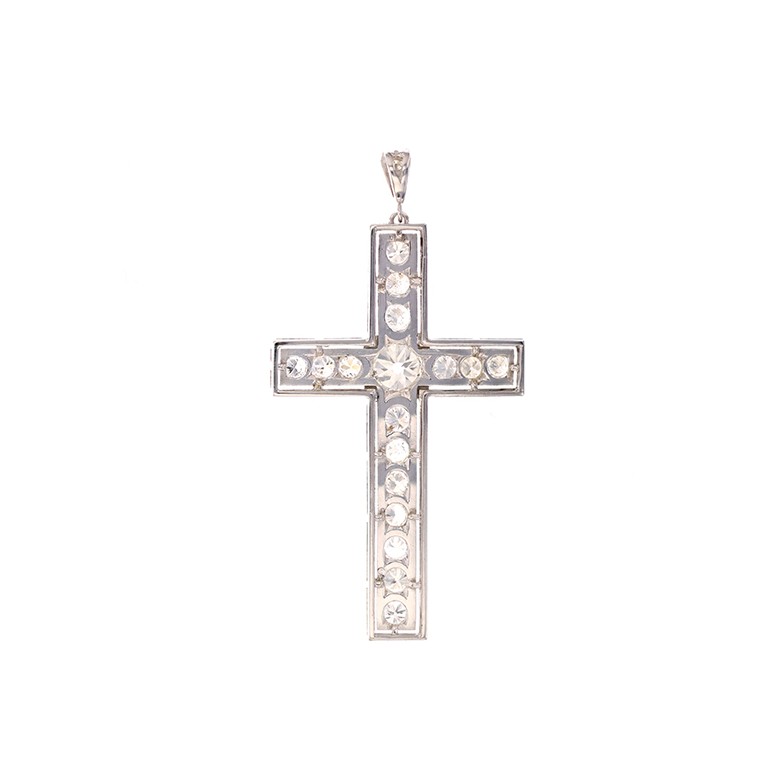 Croix ancienne diamants 3.93 carats en or blanc et platine