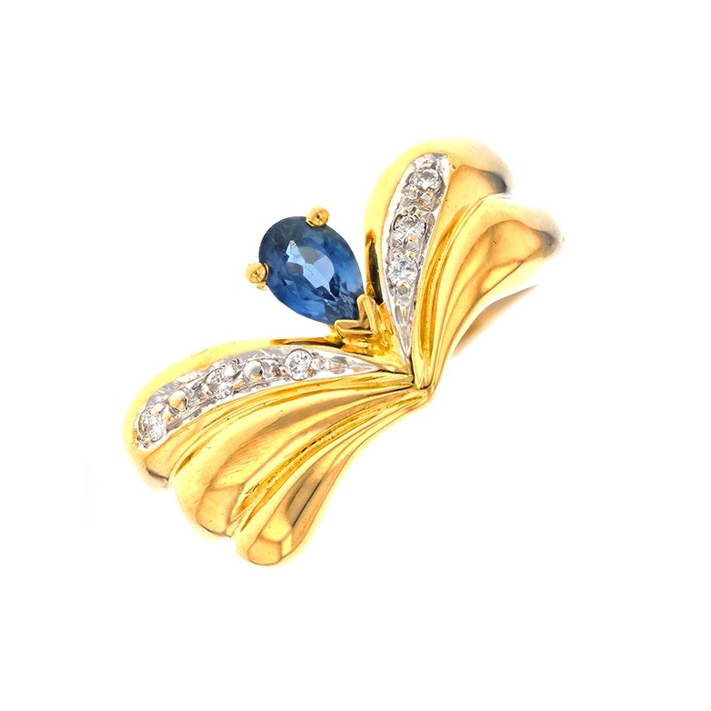 Bague saphir 0.48 carat et diamants 2 ors
