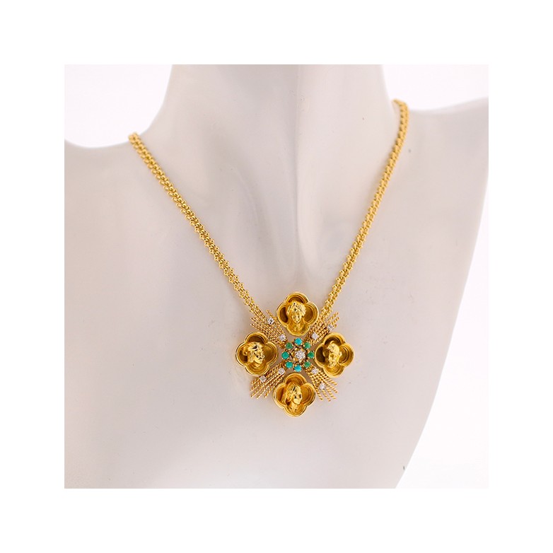 Collier diamant 0.11 carat et pierres fines en or jaune