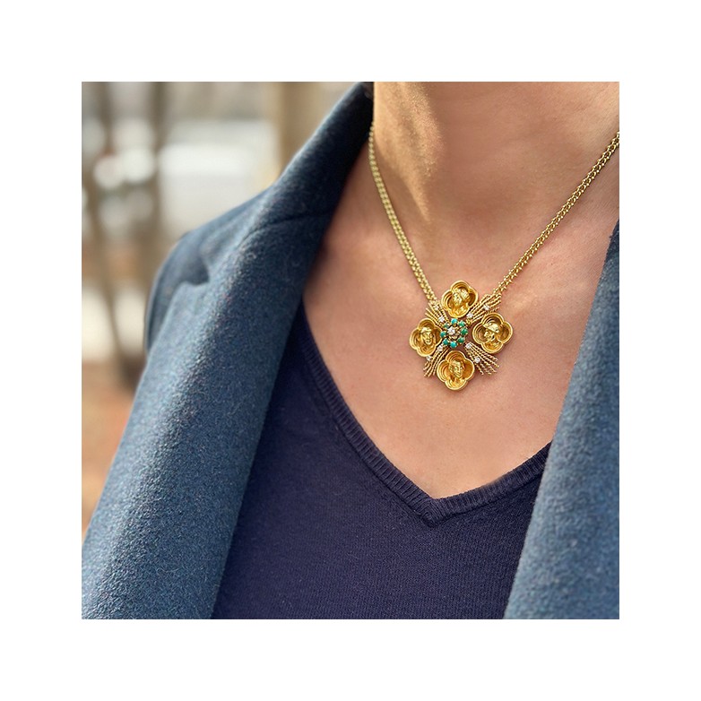 Collier diamant 0.11 carat et pierres fines en or jaune
