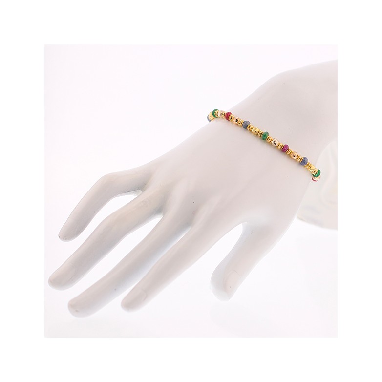 Bracelet perles dâ€™émeraudes, de rubis et saphirs en or jaune