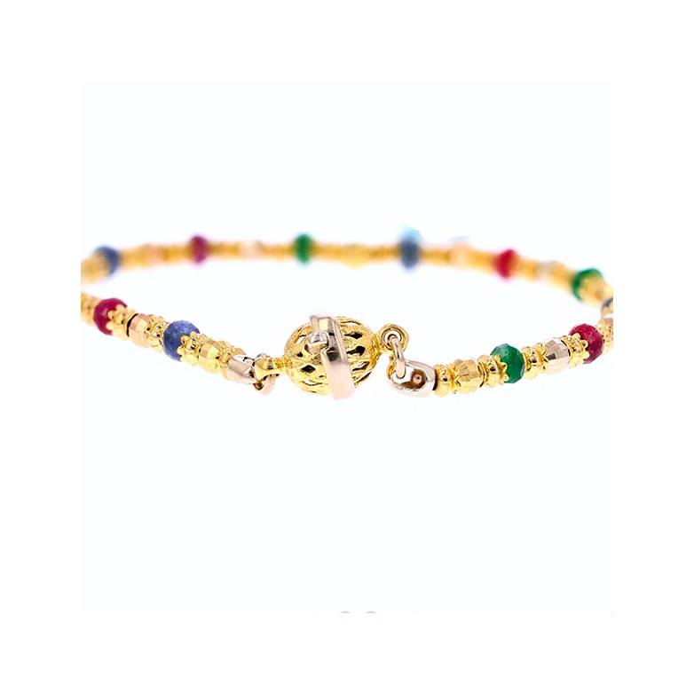 Bracelet perles dâ€™émeraudes, de rubis et saphirs en or jaune