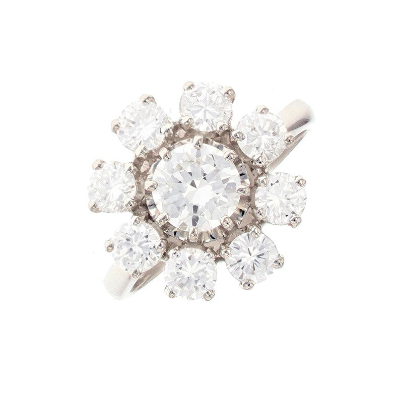 Bague marguerite diamants 1.99 carat en or blanc