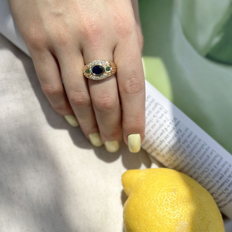 Bague or gris saphir et diamant(s) 