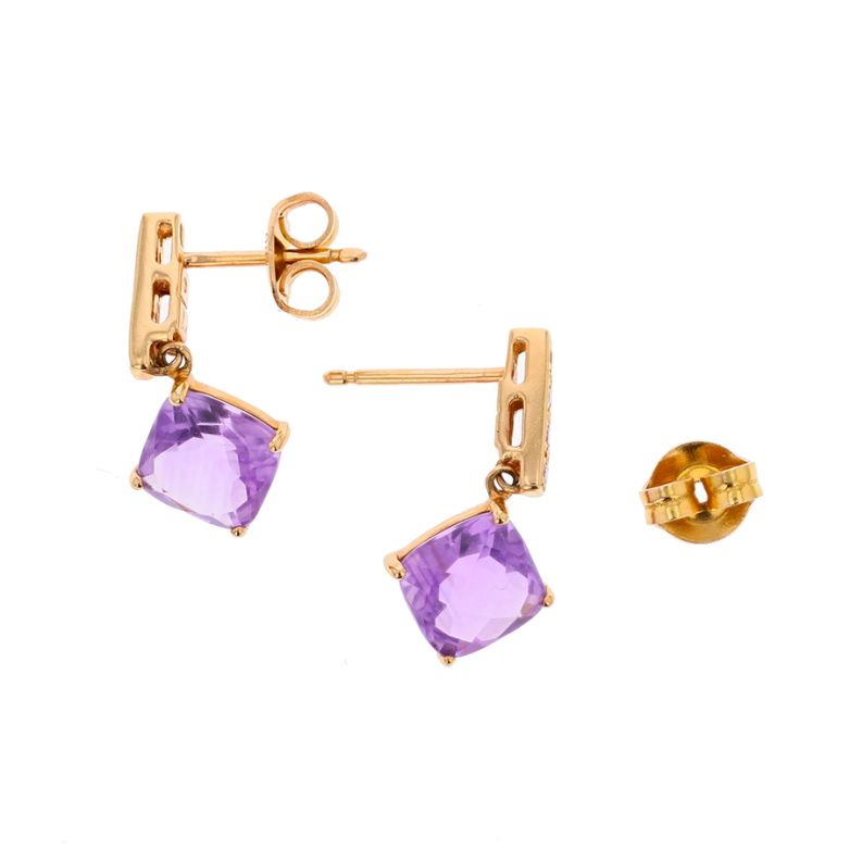 Boucles d'oreilles or rose Pierres finesaméthystes et diamants