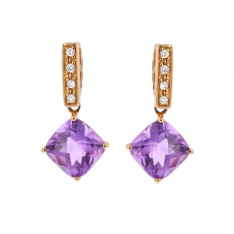 Boucles d'oreilles or rose Pierres finesaméthystes et diamants