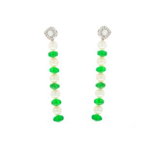 Boucles d'oreilles or gris diamant,P.fine tsavorites et perles