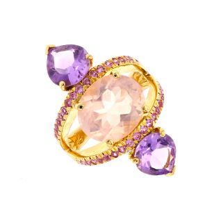 Bague or jaune Pierres Fines améthystes, quartz rose et saphirs roses