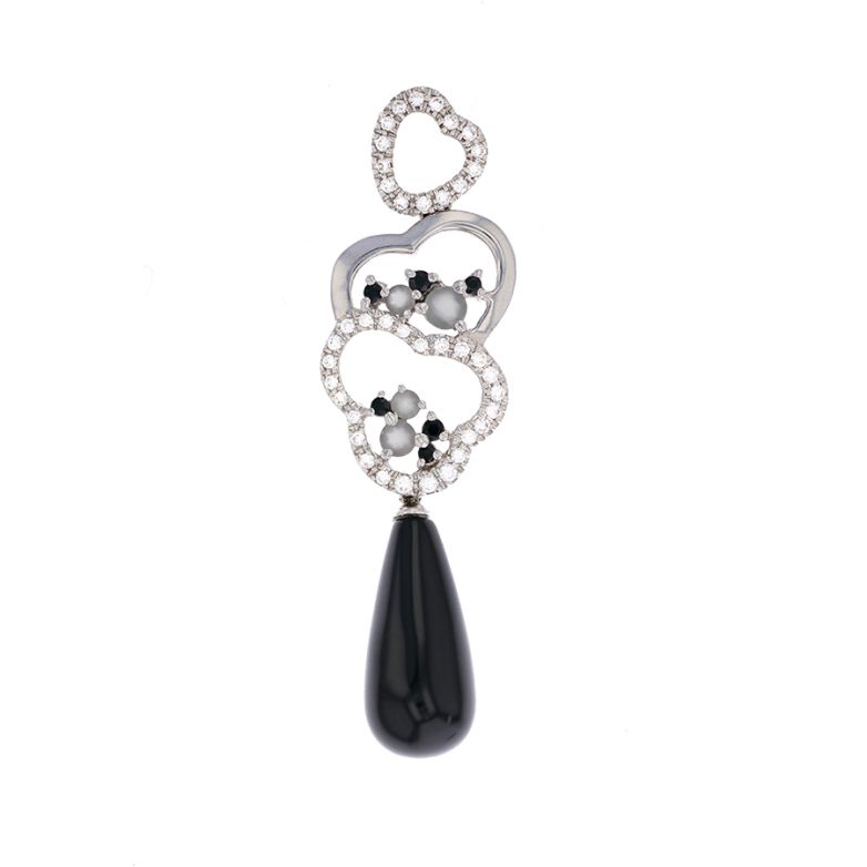 pendentif or gris diamant , pierres fines