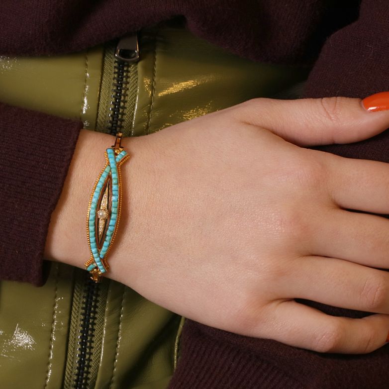 Bracelet jonc rigide 2 ors Pierres fines 