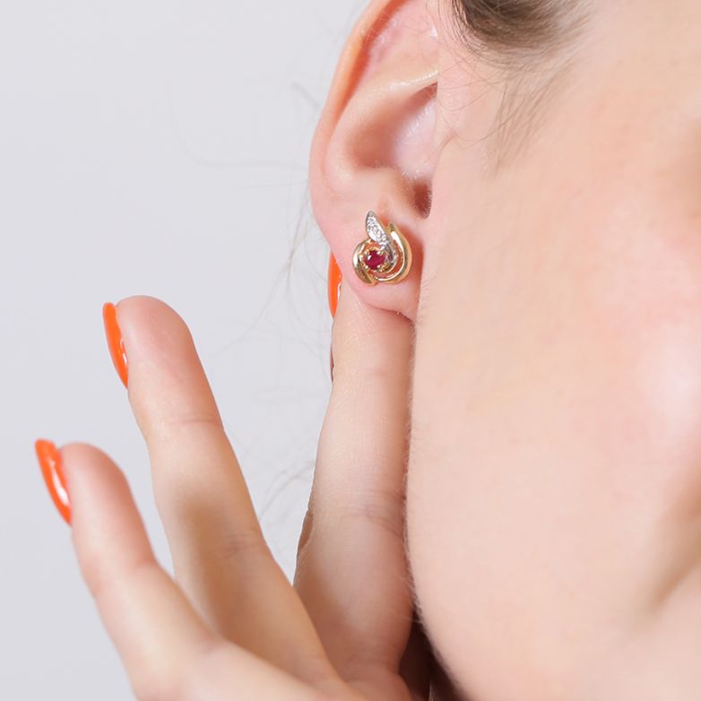 Boucles d'oreilles or bicolore Rubis 