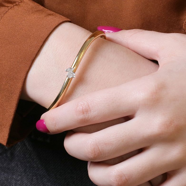 Bracelet jonc rigide or bicolore diamant (s) 