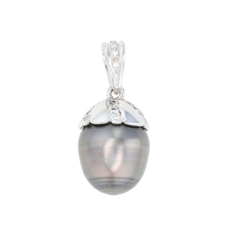 Pendentif or gris diamant et perle 