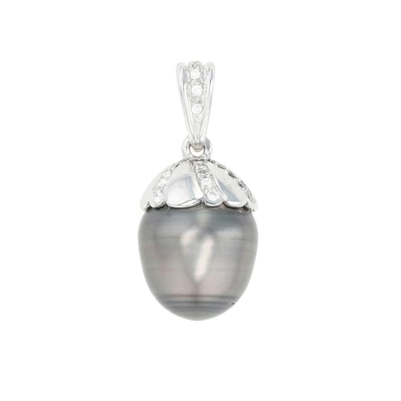 Pendentif or gris diamant et perle