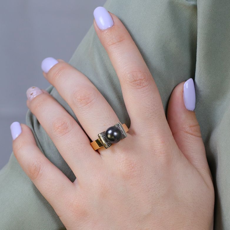 Bague 2 ors diamant et perle 