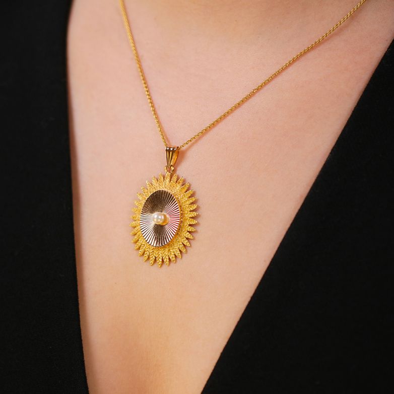 Pendentif or jaune Perle de culture Vintage 