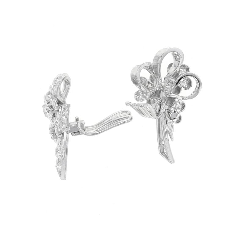 Boucles d'oreilles or gris diamant(s) t. ancienne Vintage 