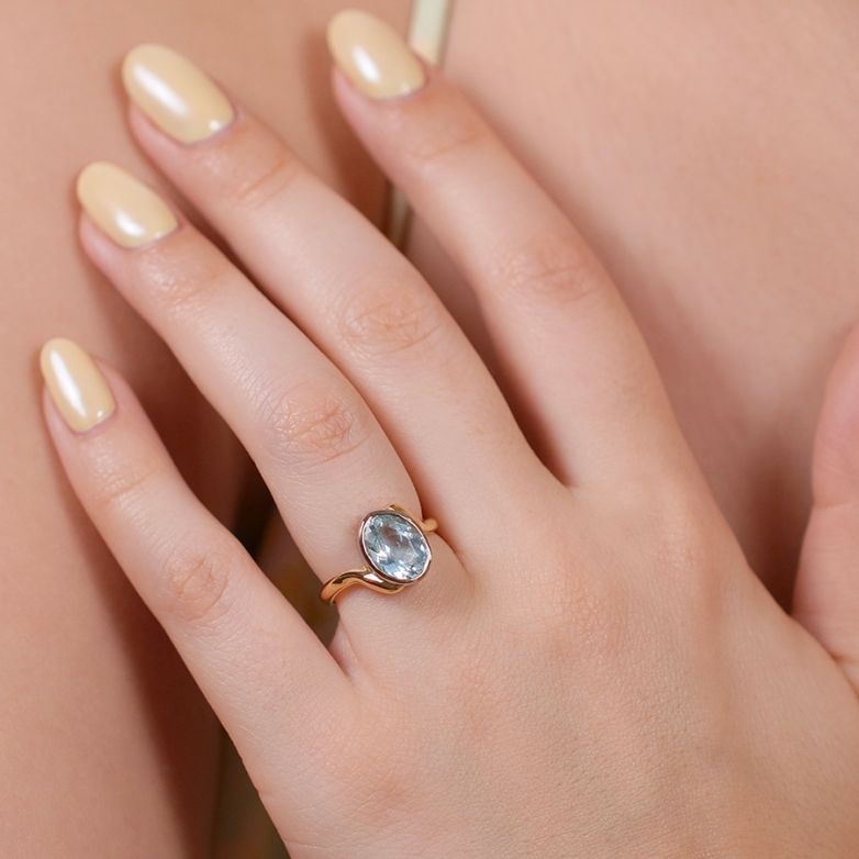 Bague or bicolore aigue-marine 
