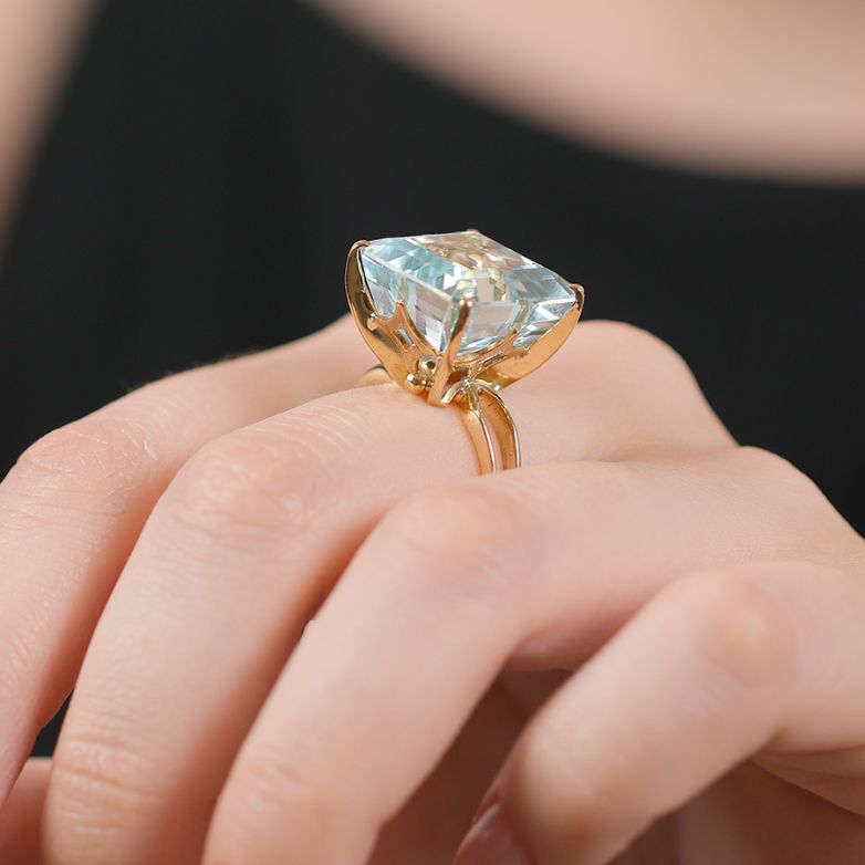 Bague or jaune aigue-marine Vintage 