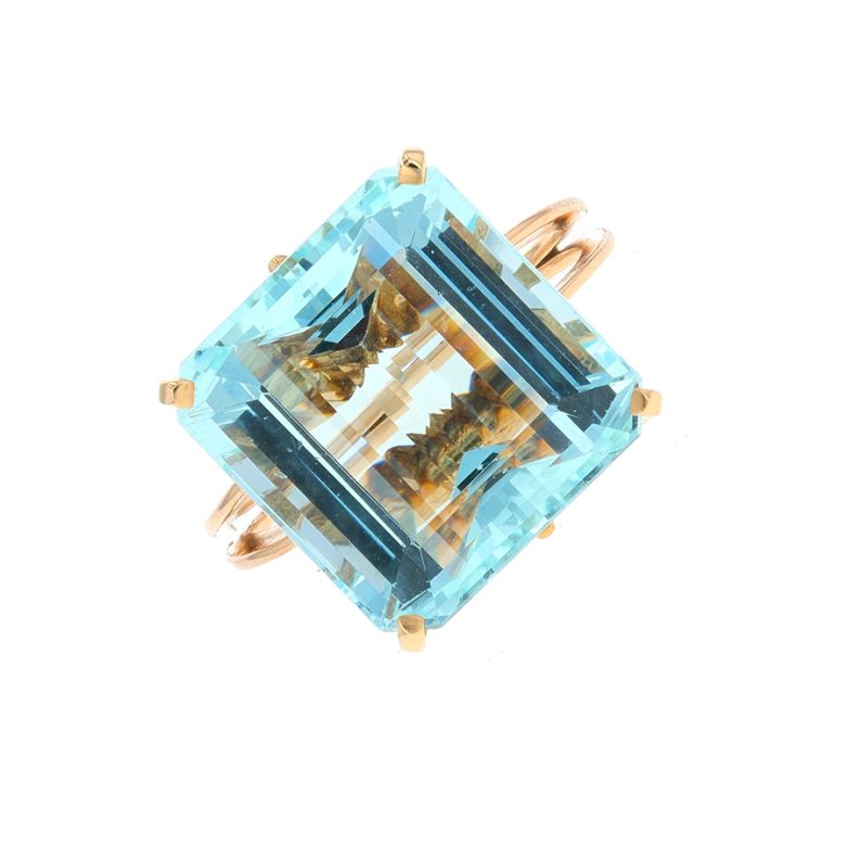 Bague or jaune aigue-marine Vintage