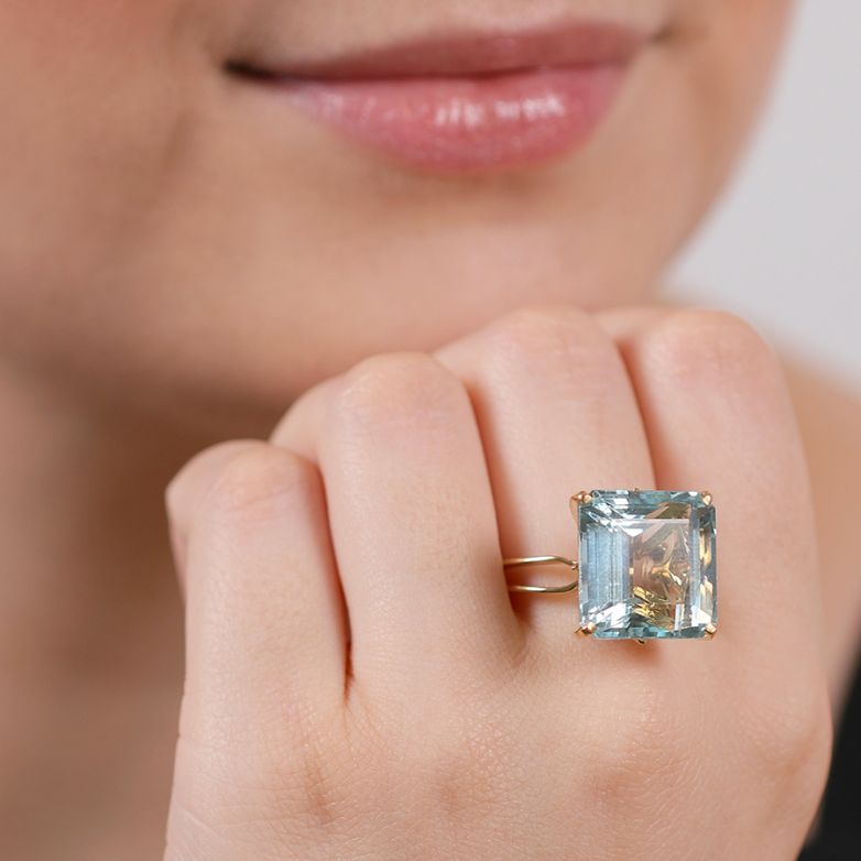 Bague or jaune aigue-marine Vintage 
