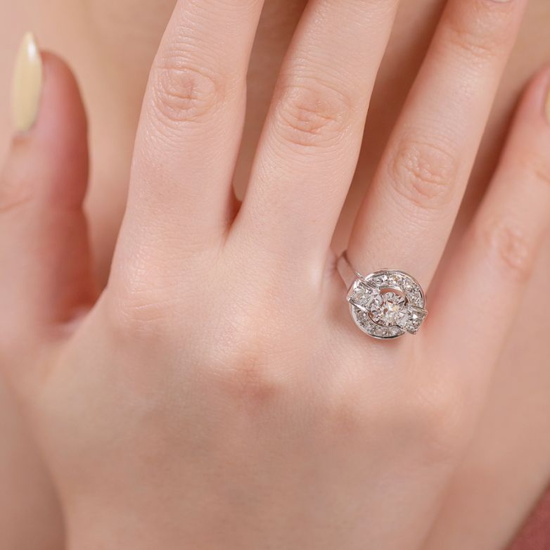 Bague or gris diamant(s) t. ancienne 