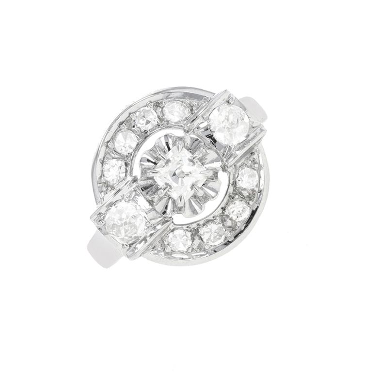 Bague or gris diamant(s) t. ancienne