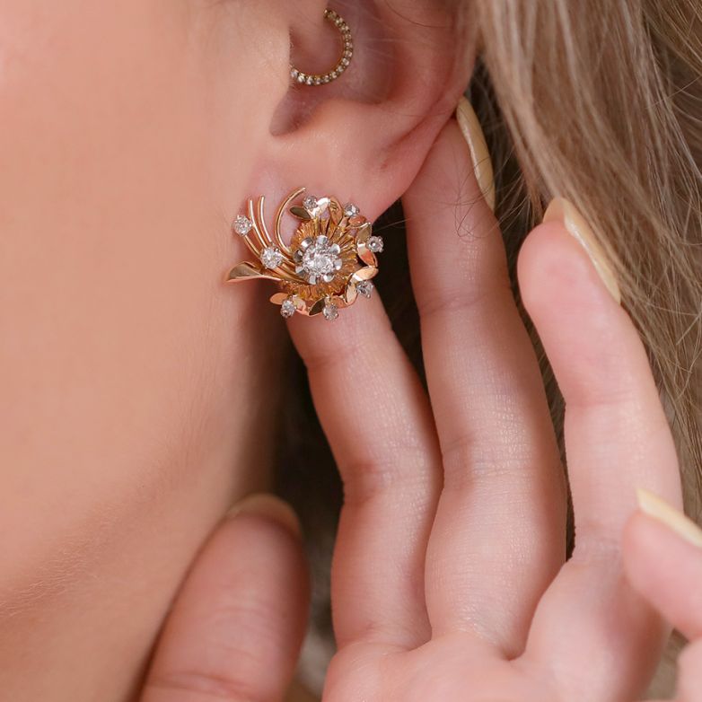 Boucles d'oreilles or jaune diamant(s) t. ancienne 