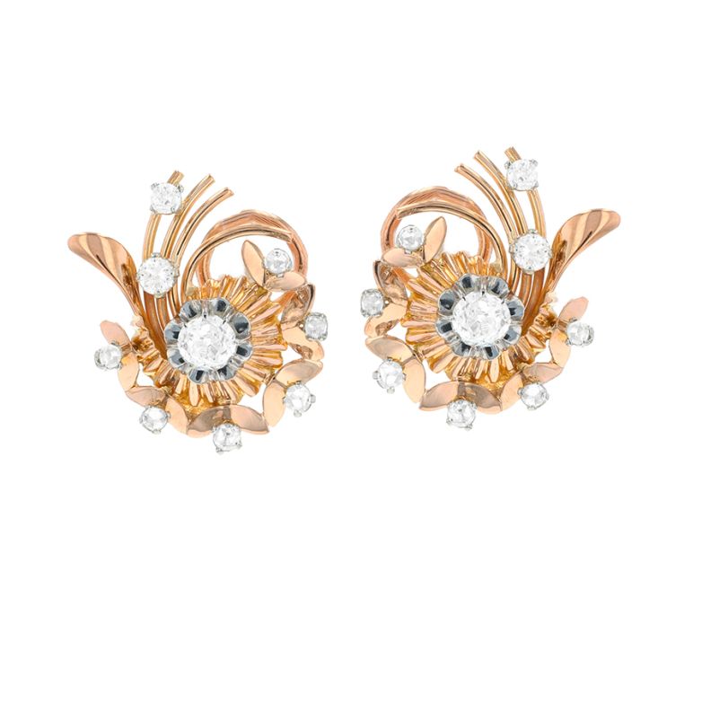 Boucles d'oreilles or jaune diamant(s) t. ancienne