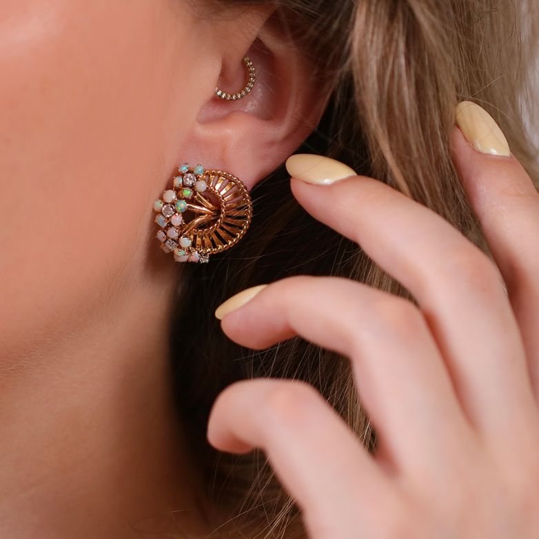 Boucles d'oreilles or jaune diamant,P.fine opales