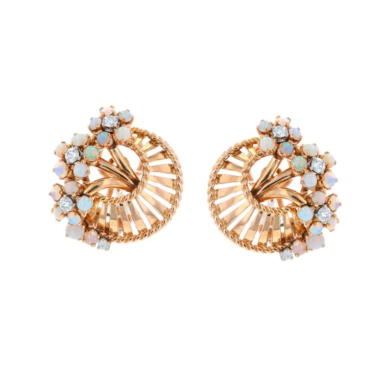 Boucles d'oreilles or jaune diamant,P.fine opales