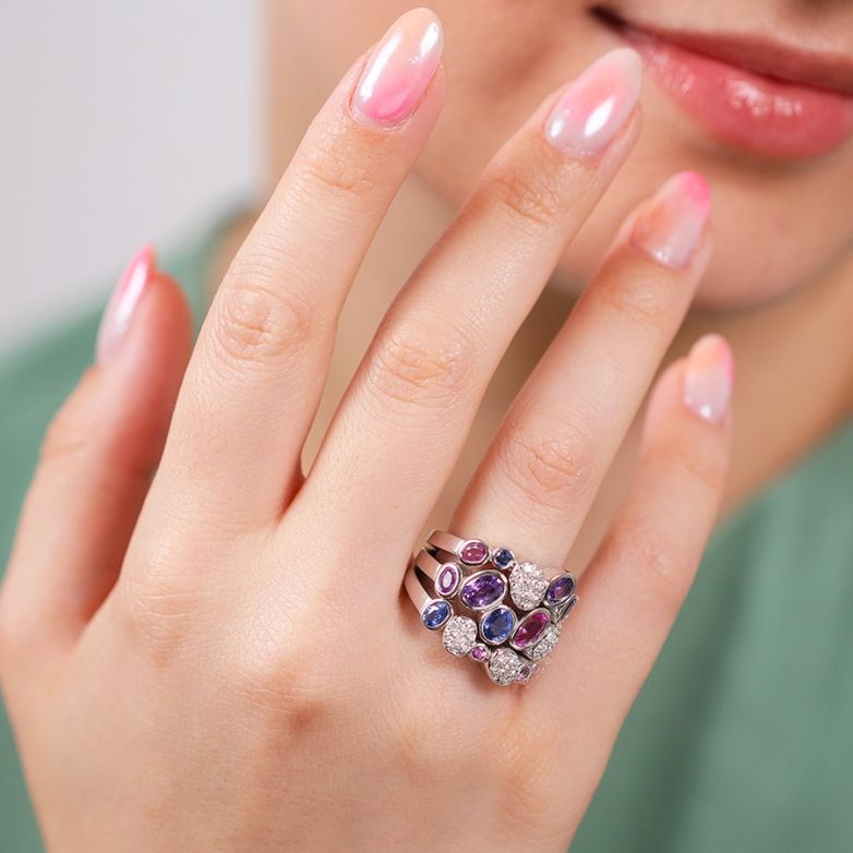 Bague or gris saphir et diamant(s) 