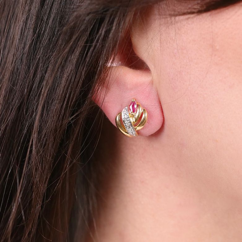 Boucles d'oreilles or bicolore rubis et diamant(s) 