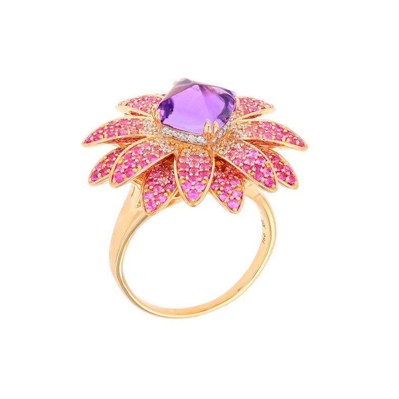 Bague or jaune diamant,P.fine améthyste et saphirs