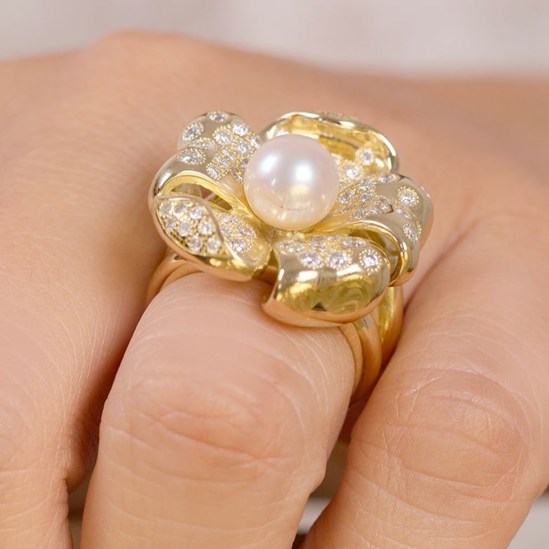 Bague or jaune diamant perle 