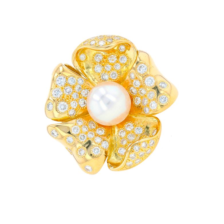 Bague or jaune diamant perle