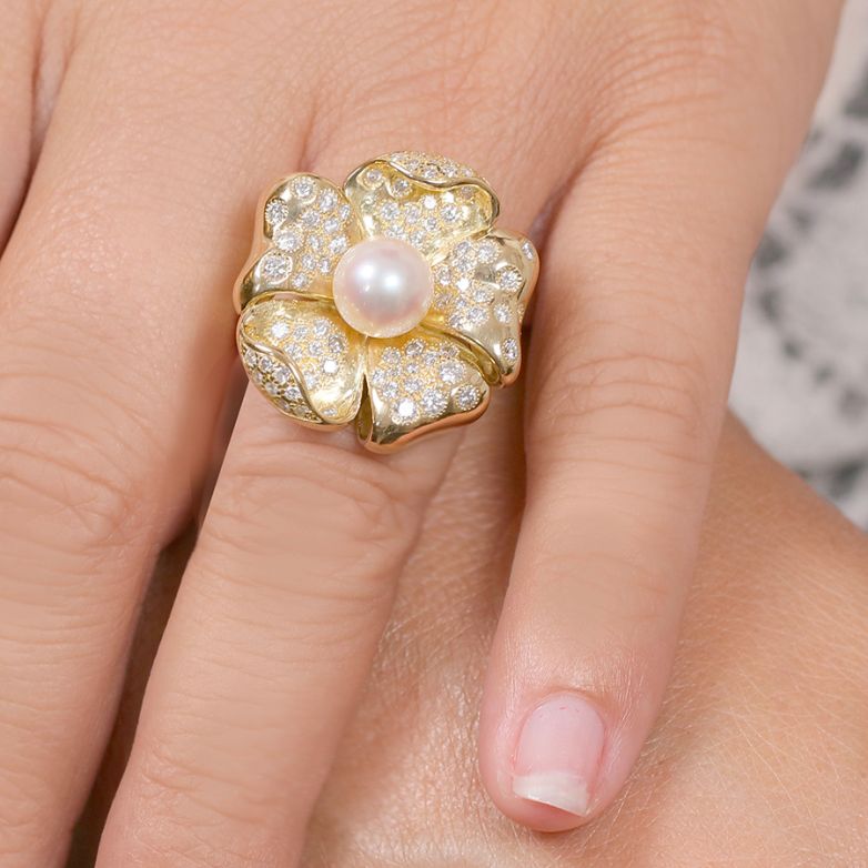 Bague or jaune diamant perle 