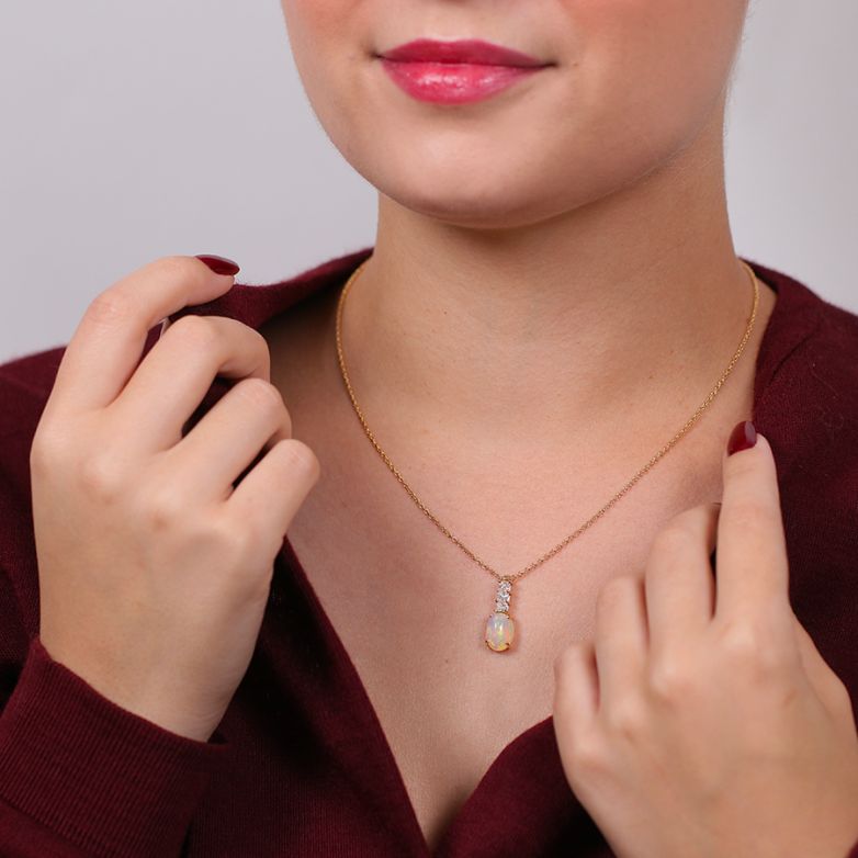 Pendentif or jaune diamant,P.fine opale