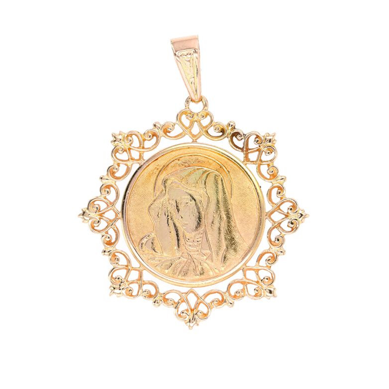 Virgin Mary medal in yellow...