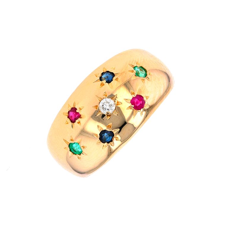 Bague saphirs, émeraudes,...